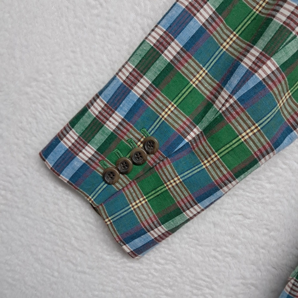 J. Crew Rhodes Blazer Jacket Womens 12 Green Plaid Cotton Linen Preppy Old Money - Picture 4 of 11